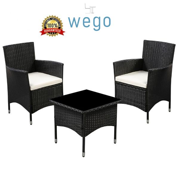 WEGO Bộ bàn ghế mây nhựa ngoài trời/ Bàn ghế sân vườn/ Bàn ghế hồ bơi – 2 chỗ ngồi // Outdoor Furniture Rattan Chair set Garden Dining Table Set 2 seater