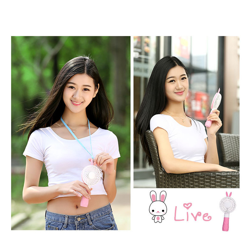Quạt sạc mini cầm tay Hàn Quốc hình tai thỏ kiểu dáng xinh xắn rất được yêu thích