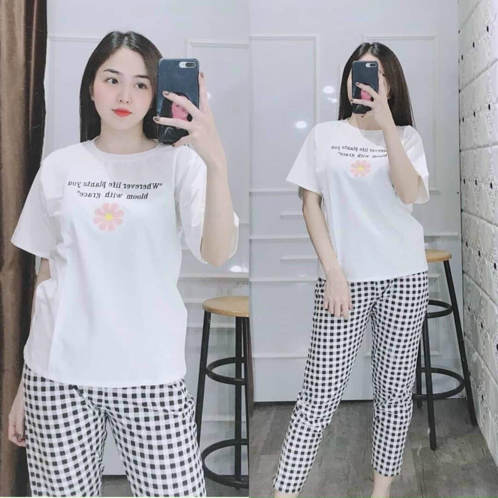 Đồ bộ nữ quần ống suông nữ cạp cao bigsize ESHOP quần thun gân len tăm cotton form rộng tay lửng co giãn đẹp DB36