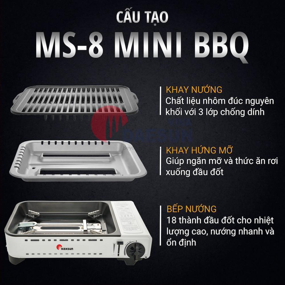 Bếp Nướng Ga Maxsun MS-8 Mini BBQ - Công suất 2300W | Chống Dính - Thoát Dầu Mỡ Tự Động | Hàng Chính Hãng