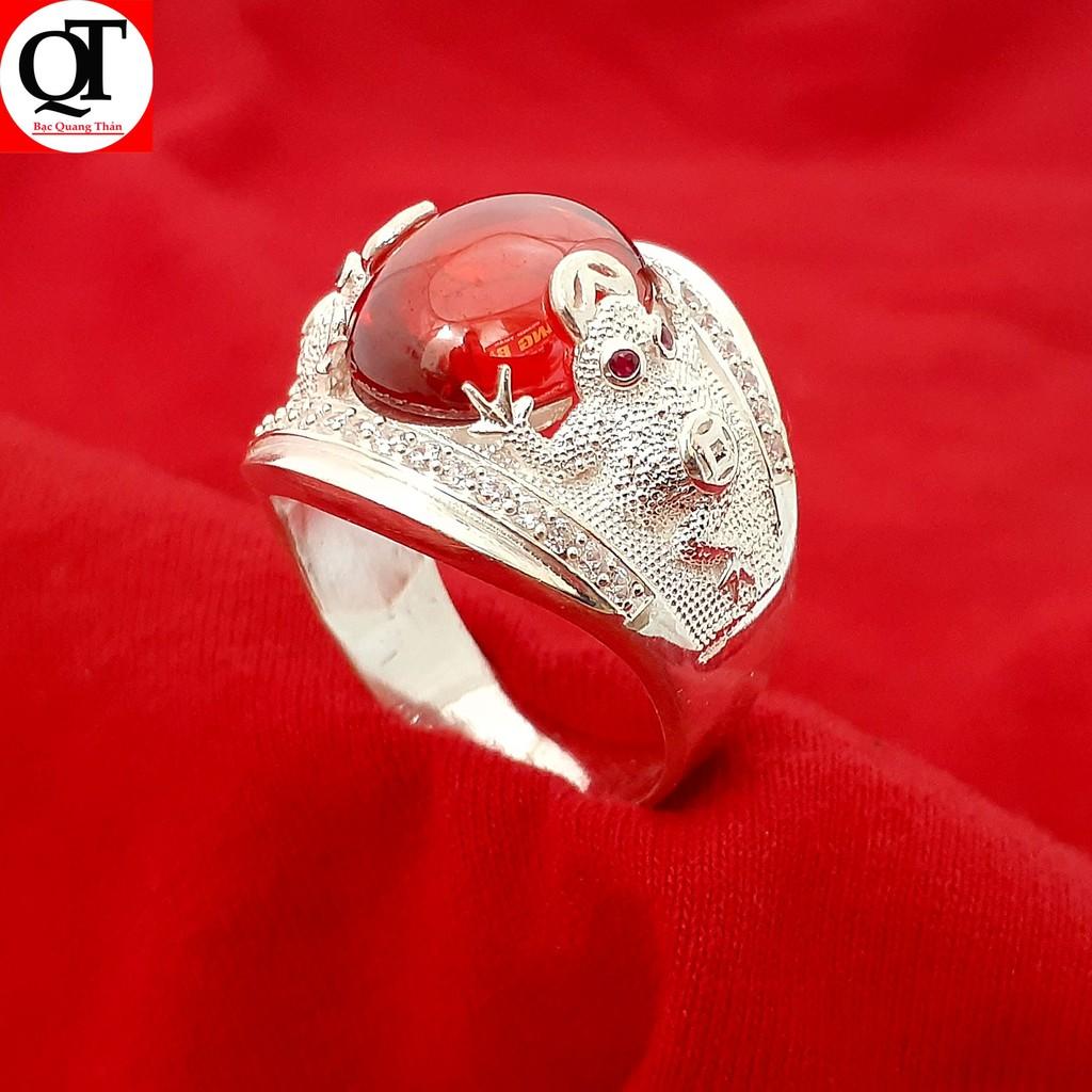 Nhẫn nam Cóc chất liệu bạc ta gắn đá ovan trang sức Bạc Quang Thản - QTNA13