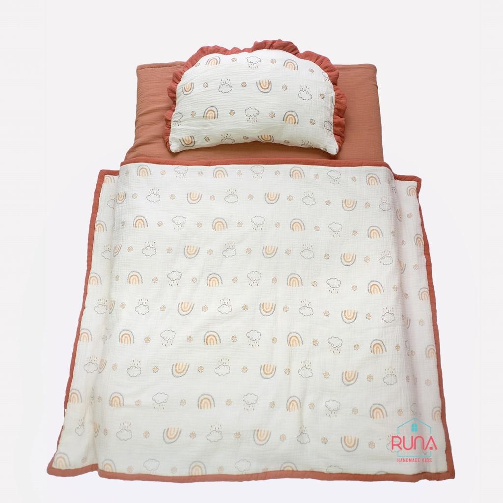 Bộ chăn gối đi học Runa Kids vải Muslin Rustic chần bông cao cấp siêu nhẹ ấm áp an toàn cho da bé