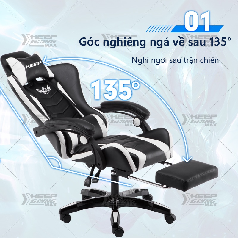 Ghế gaming chất lượng cao,Đạp chân có thể thu gọn,Ghế chơi Game, ghế Livestream xoay 360 độ, ngả lưng theo ý thích, có gác chân tiện lợi