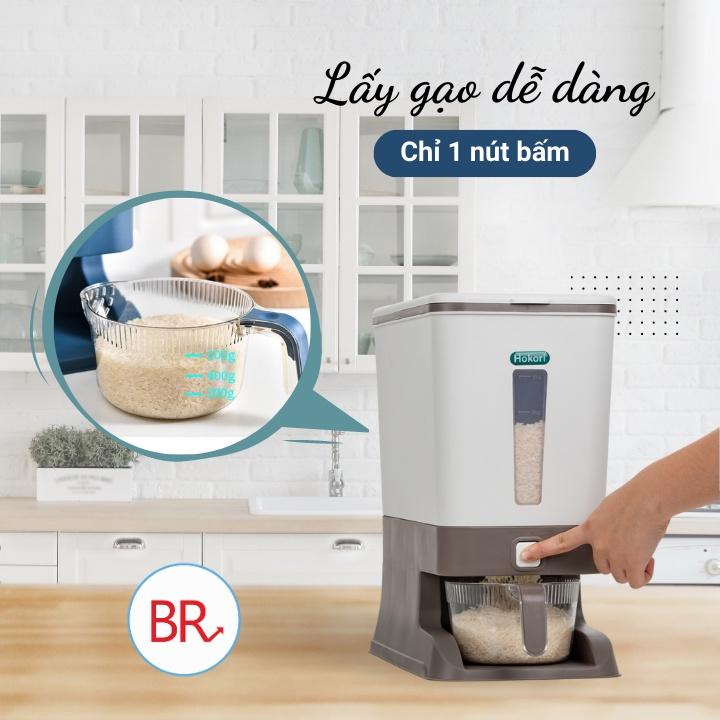 Thùng gạo thông minh 10kg HOKORI Việt Nhật (MS: 5338) – Thùng đựng gạo cao cấp chống ẩm mốc, côn trùng 01794