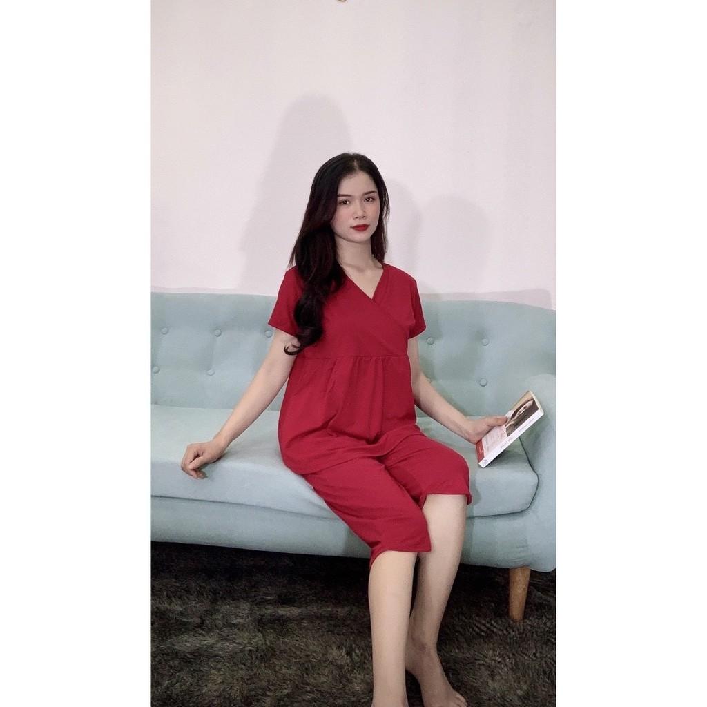 Bộ bầu mặc nhà hè cotton ngắn tay thoáng mát thiết kế