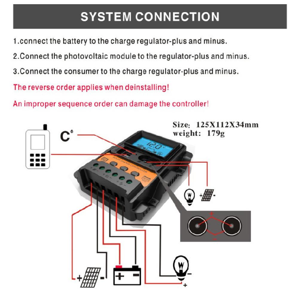 Dual USB Output Photovoltaic Power Controller 12Volt 24Volt Automatic Identification LCD Display Solar Controller Three-stage Charging Management PWM Controllers