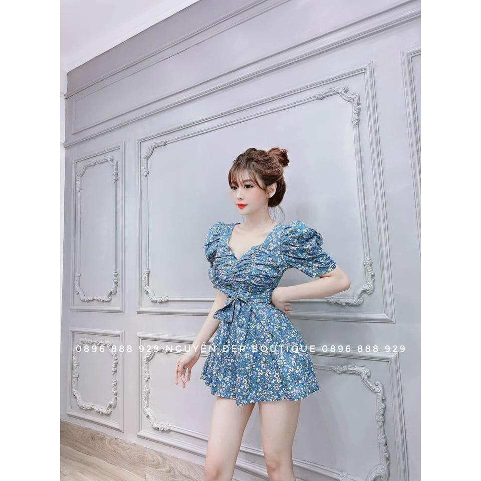 Đầm Lụa Hoa Nhún Ngực Quyến Rũ Tôn Dáng Sang Trọng