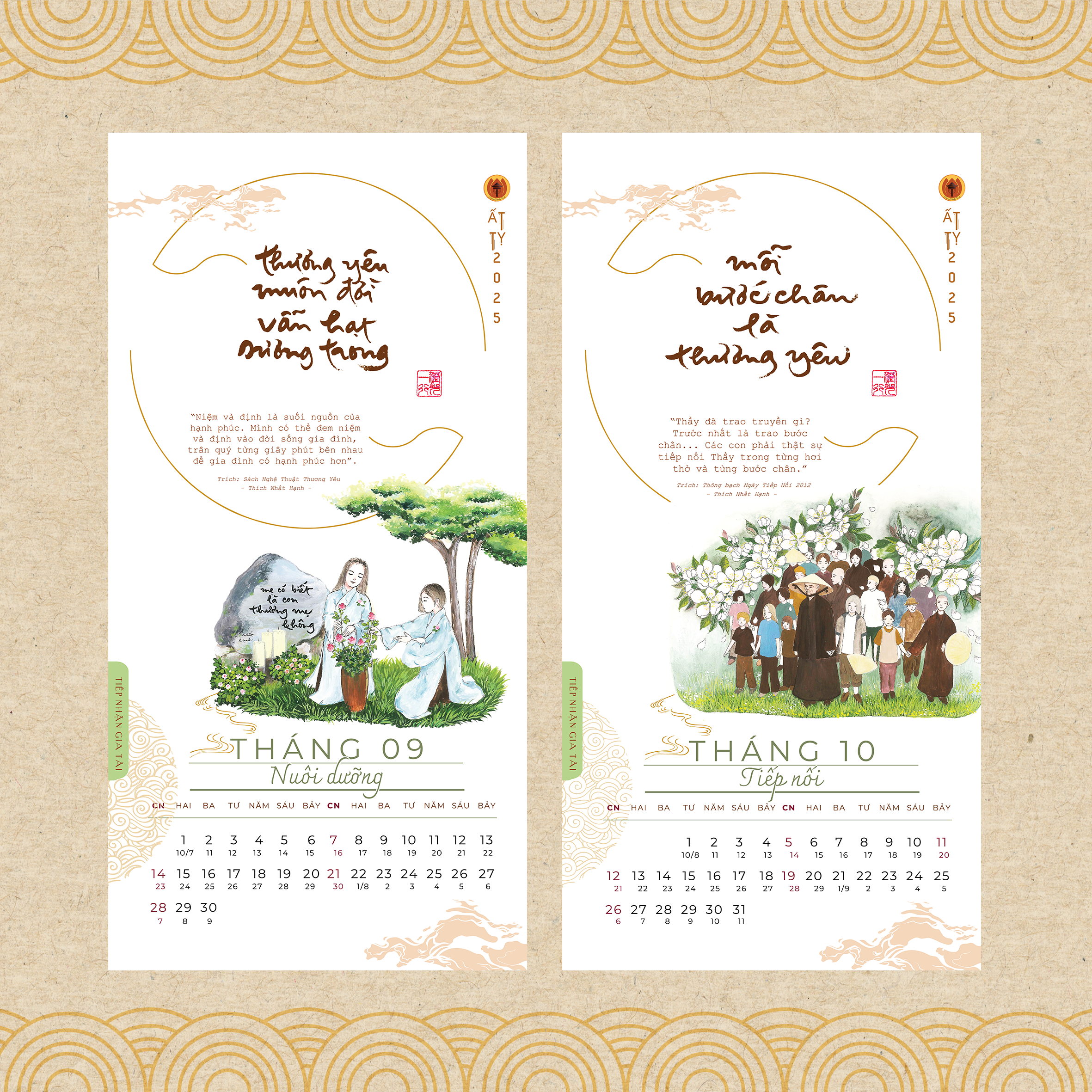Bộ lịch thư pháp Làng Mai 2025 - Chủ đề: Ý THỨC EM MẶT TRỜI TỎ RẠNG- Lịch Treo Tường Và Lịch Bàn- Thái hà Books