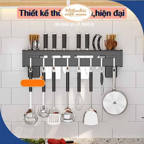 Giá Cài Dao Kéo Treo Tường Nhà Bếp Có Móc Treo Đồ Không Cần Khoan Vít Bằng Kim Loại Phủ Sơn Tĩnh Điện, Kệ Nhà Bêp