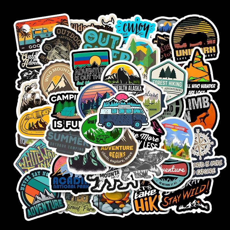 Set 50 Cái STICKER Chủ Đề Camping Chống Thấm Nước Trang Trí Điện Thoại , Laptop , Vali Siêu Cute