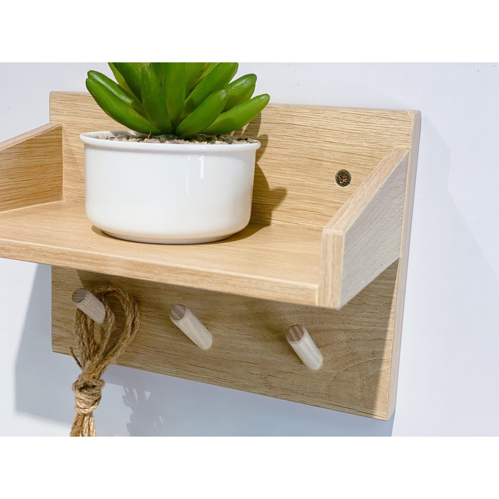 Kệ gỗ treo tường trang trí,để đồ,để sách có móc treo quần áo,treo phụ kiện