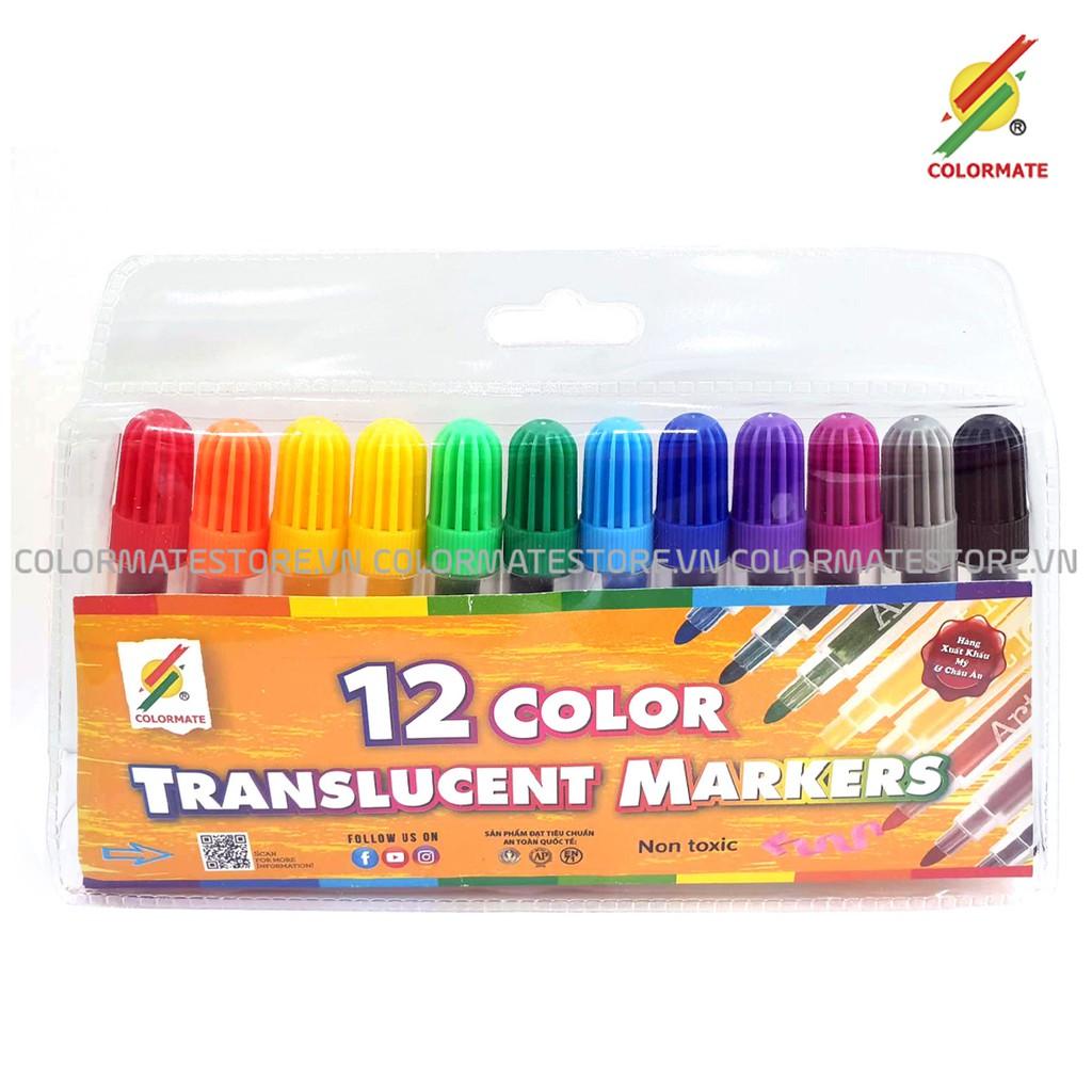 Bút lông màu Colormate Translucent Markers bộ 12 màu - COLORMATE