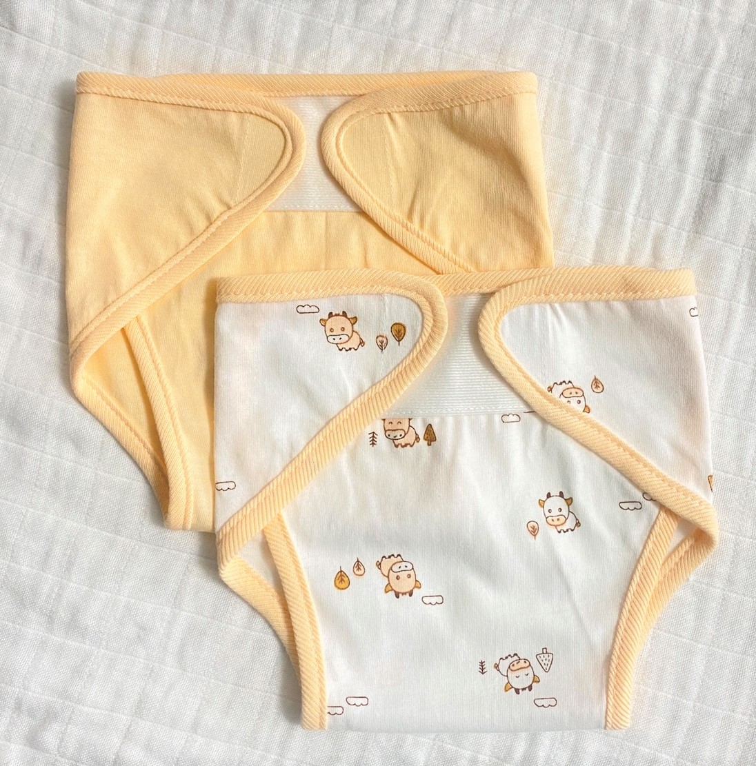 Set 2 tã vải sơ sinh cotton TOMTOM BABY | Size 1,2,3 cho bé sơ sinh - 9kg | Miếng dán bo viền, chất vải mềm mịn