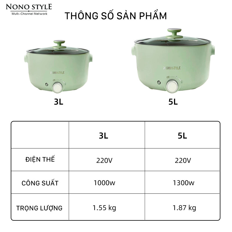 Nồi Điện Đa Năng Nonostyle (5L) - Hàng Chính Hãng