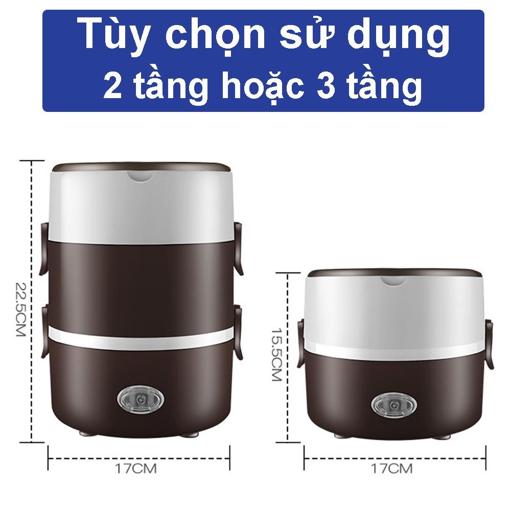 Hộp cơm cắm điện 3 tầng nấu cơm và hâm nóng thức ăn tiện lợi, hộp cơm cắm điện văn phòng ruột inox 304 cao cấp