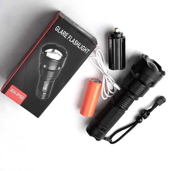 Đèn Pin Cầm Tay Siêu Sáng XH-P50 Sử Dụng Pin Sạc Và Dây Sạc Tiện Lợi Nhỏ Gọn