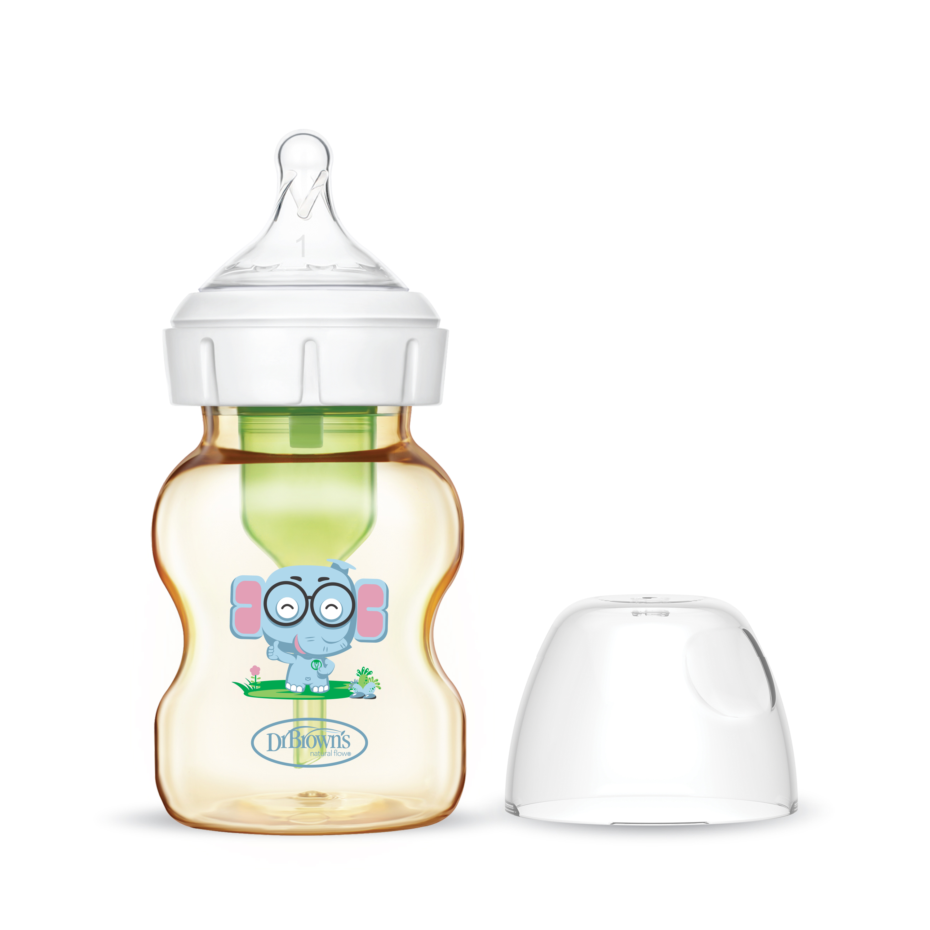 [ WB51010-CH ] Bình sữa Dr.Brown's cổ rộng, nhựa PPSU, 150ml, họa tiết hình con voi
