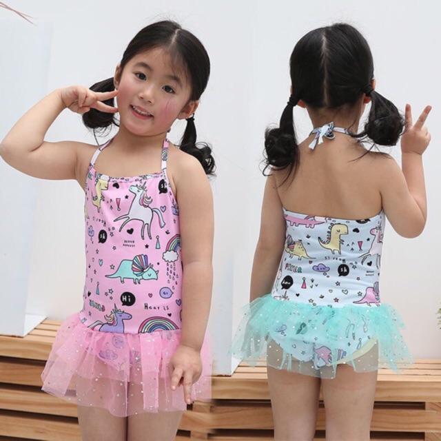 Đồ bơi bé gái phối ren kim tuyến
