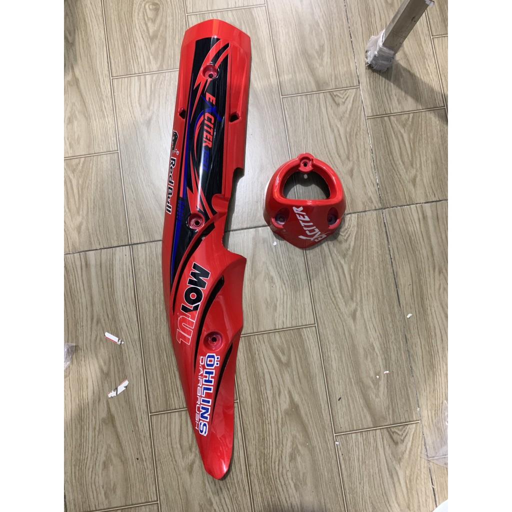 Ốp pô và chụp đích pô xe exciter 150 màu đỏ tươi tem đen