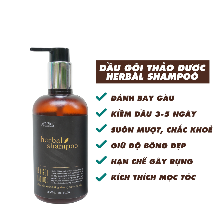 Dầu Gội Thảo Dược HERBAL SHAMPOO PIZKIE Ngăn Ngừa Rụng Tóc, Giảm Ngứa, Giảm Gàu 500ml