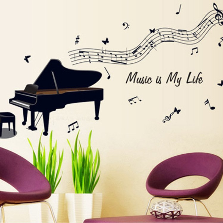 Decal dán tường piano âm nhạc trang trí sang trọng