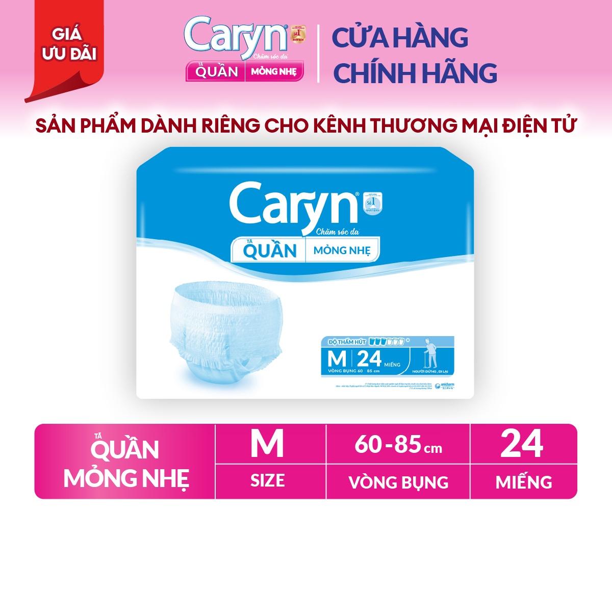Tã/Bỉm Quần Người Lớn Caryn Mỏng Nhẹ Chống Tràn Dành Cho Người Già Có Thể Tự Đi Lại Size M24 miếng)