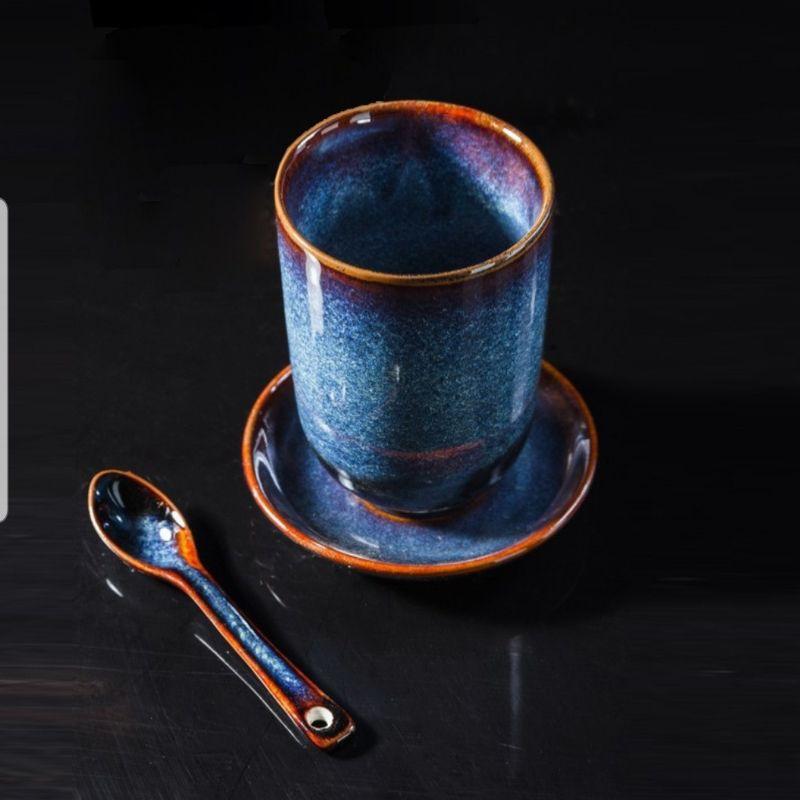 Bộ Cốc Trà 250ml Men Xanh Hoả Biến - Cốc tách uống trà xanh màu hoả biến - Gốm Sứ Cao Cấp Bát Tràng