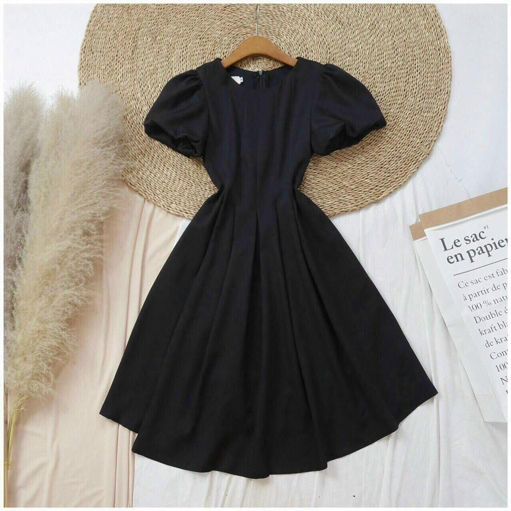 ĐẦM COTTON DỰ TIỆC CAM CỔ TRÒN TAY NGẮN PHỒNG DÁNG MAXI XÒE-hình thật shop chụp