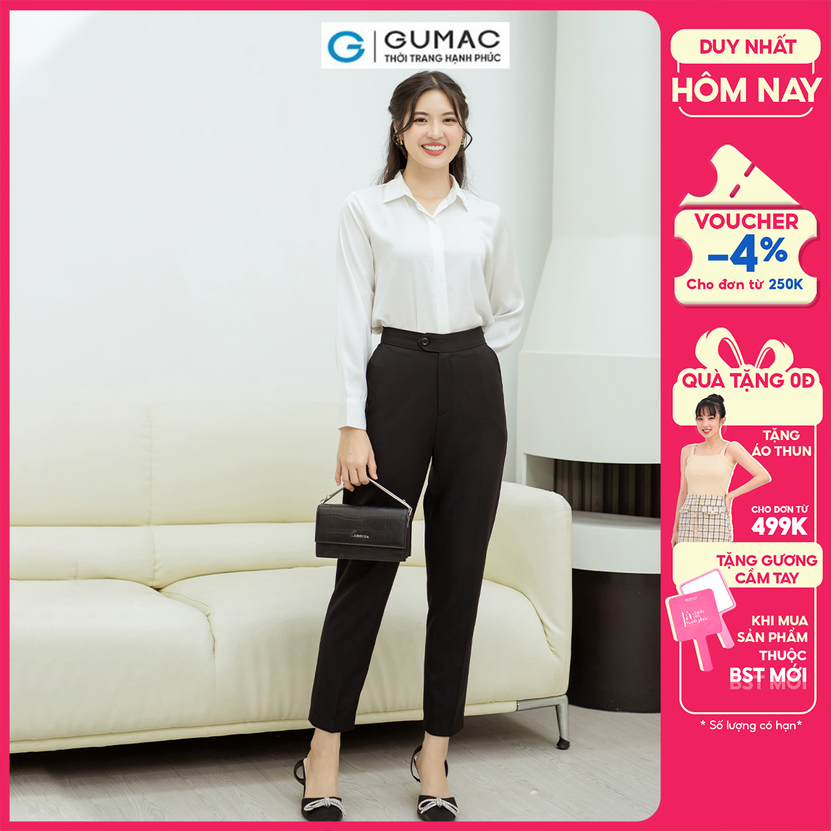 Quần ống đứng lưng kiểu GUMAC QD08049