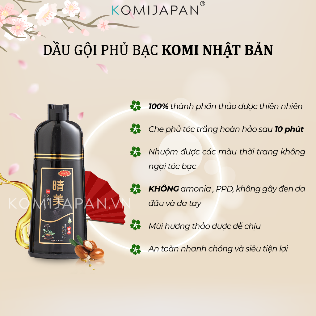 Dầu gội nhuộm tóc hữu cơ Komi Nhật Bản [Màu Nho Tím - Chai 500ml - Chính Hãng]