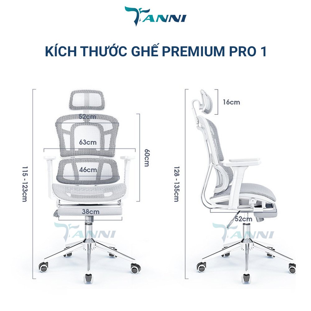 Ghế Xoay Văn Phòng Công Thái Học Cao Cấp Có Ngả Lưng TANNI Premium V3, Ghế Xoay Ngồi Làm Việc Ergonomic Nhập Khẩu