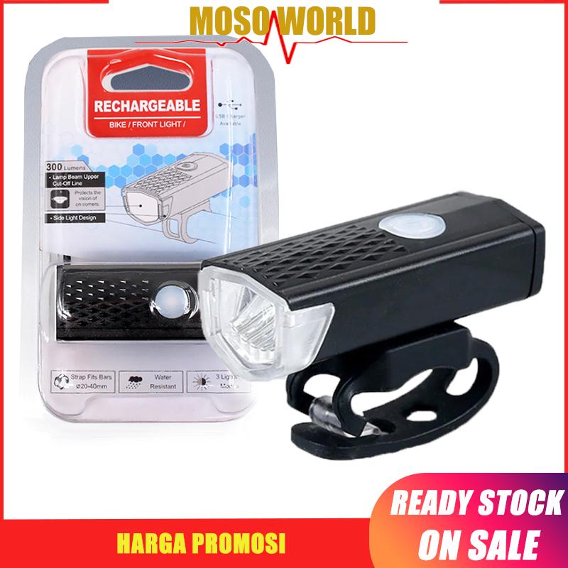 Đèn pha phía trước không thấm nước MOSOWORLD 300 Lumen có thể sạc lại dành cho xe đạp