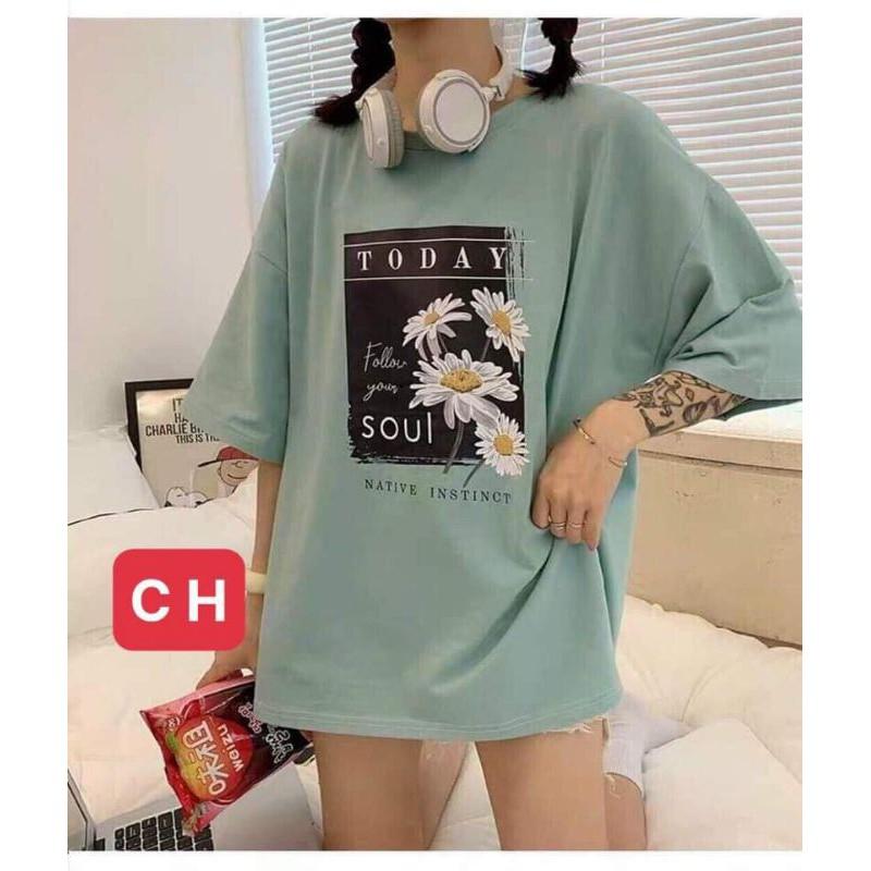 Áo phông tay lỡ chất cotton hoa cúc soul