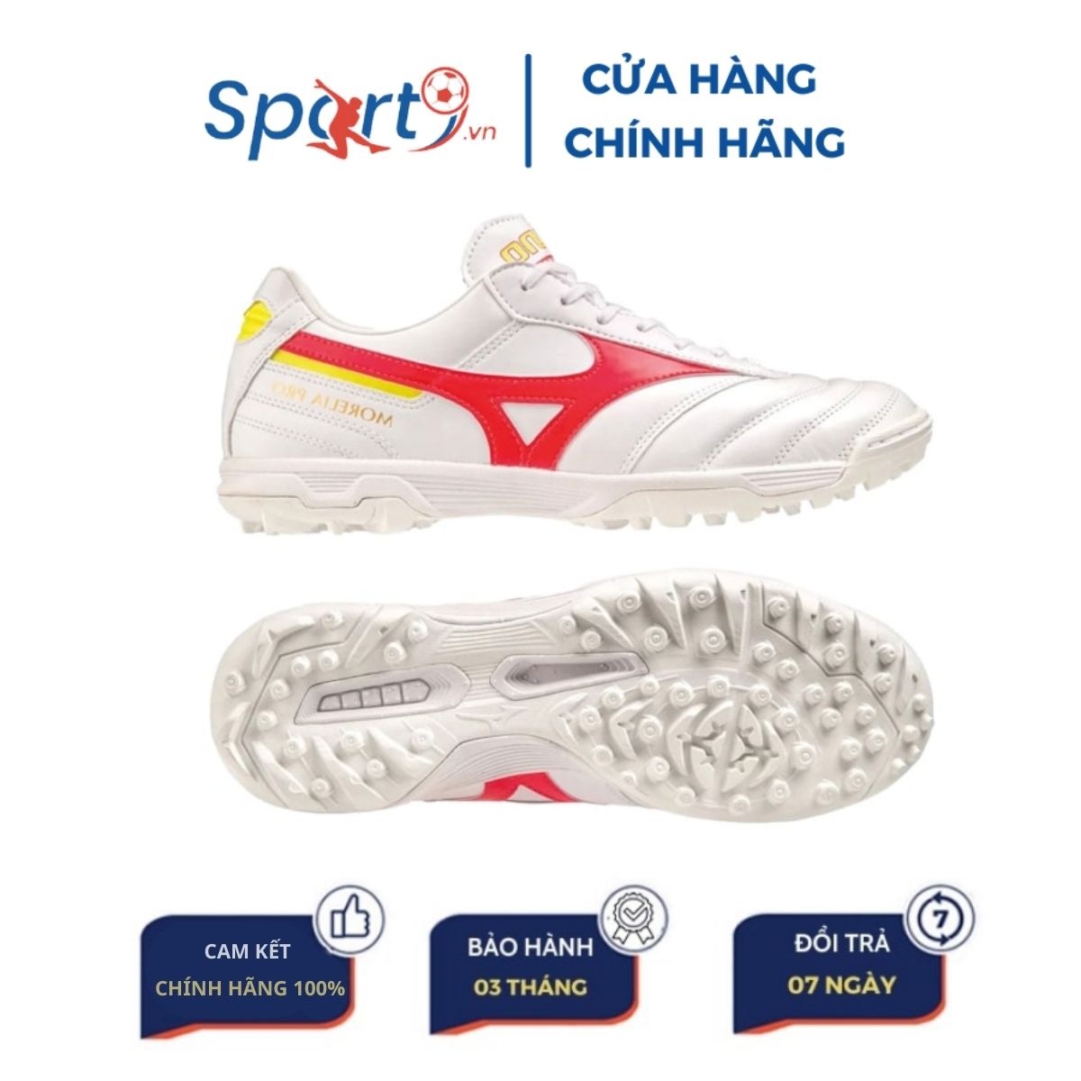 Giày đá bóng chính hãng Mizuno Morelia II Pro AS - Trắng/Đỏ/Vàng - P1GD231464