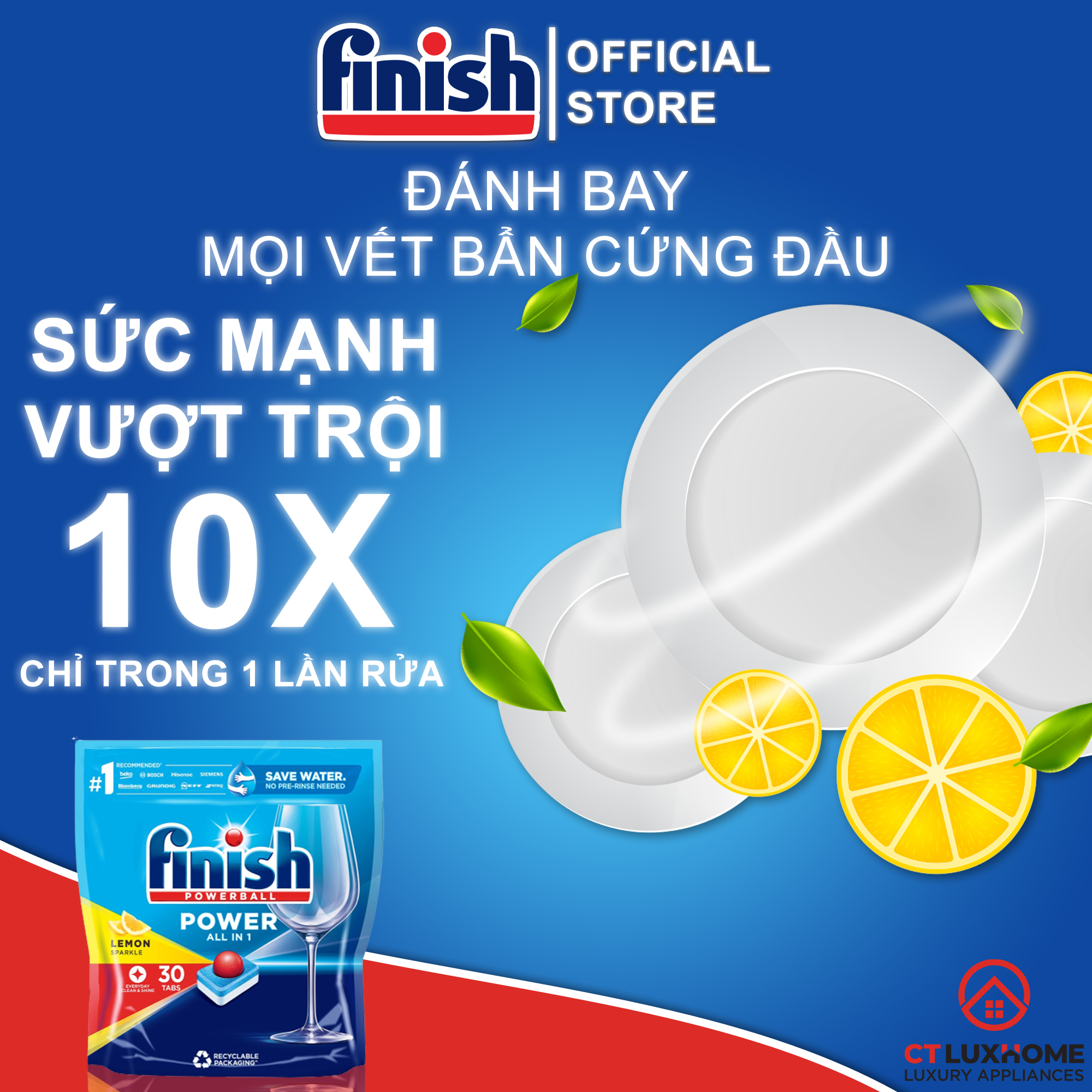 Viên rửa chén bát Finish All in one max 30 viên hương chanh