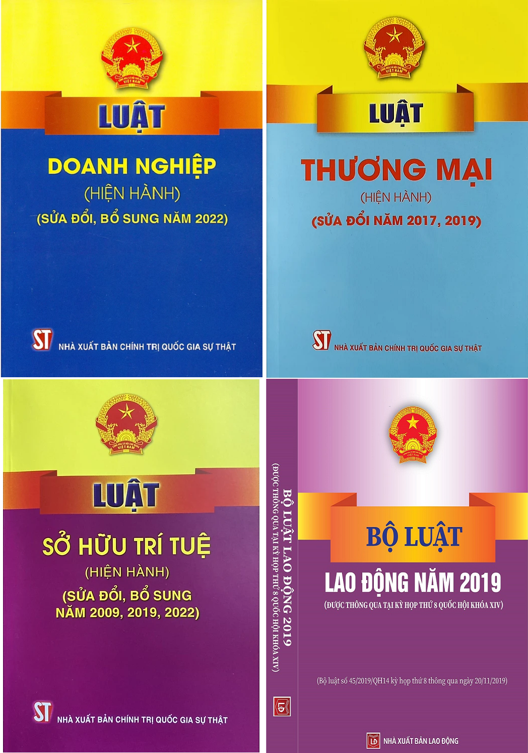 Combo 4 cuốn sách Luật Doanh Nghiệp + Luật Thương Mại + Luật Sở Hữu Trí Tuệ + Bộ Luật Lao Động (Hiện hành)