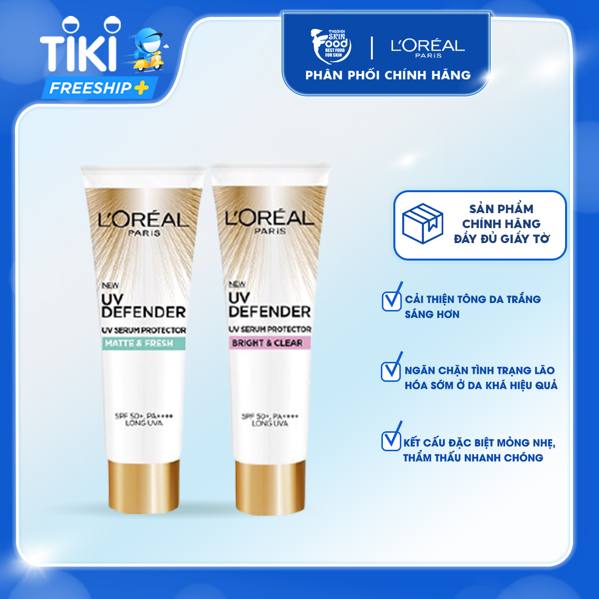 Kem Chống Nắng Mịn Nhẹ, Bảo Vệ Da, Chống Lão Hóa L'Oreal UV Defender Serum Protector SPF 50+/PA++++