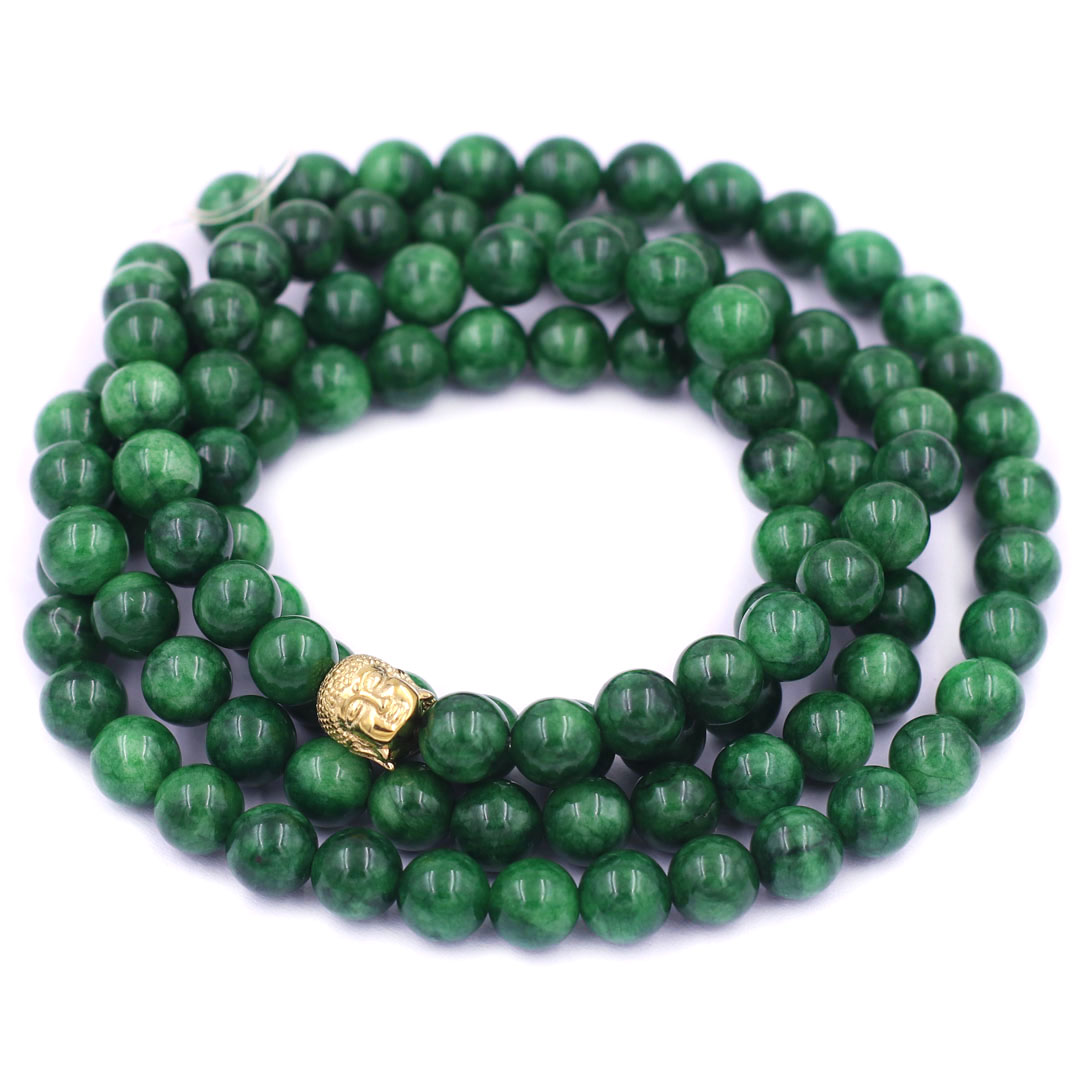 Vòng chuỗi 108 hạt đá cẩm thạch sơn thủy 8 ly size lớn charm đầu Phật Như lai, vòng chuỗi niệm Phật, vòng chuỗi đeo tay