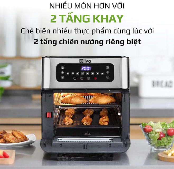 Nồi Chiên Không Dầu OLIVO AF12 Thương Hiệu Mỹ Gồm 8 Chức Năng Chiên Nấu, Dung Tích 12 Lít Công Suất 1800 W - Hàng Chính Hãng