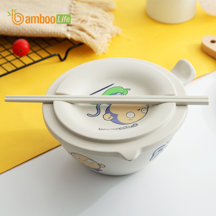 Bát úp mì Bát ăn mì sợi tre Bamboo Life hàng chính hãng BL034 có nắp đậy kèm đũa