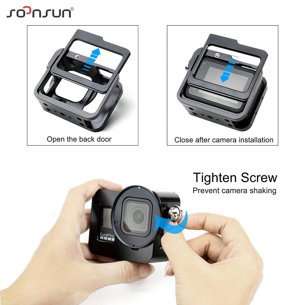 SOONSUN Nhôm Ốp Lưng Bảo Vệ Cho GoPro Hero 8 Đen Camera Khung Kim Loại Gắn Nhà Ở Vỏ Lồng Bộ Đi Pro 8 phụ Kiện