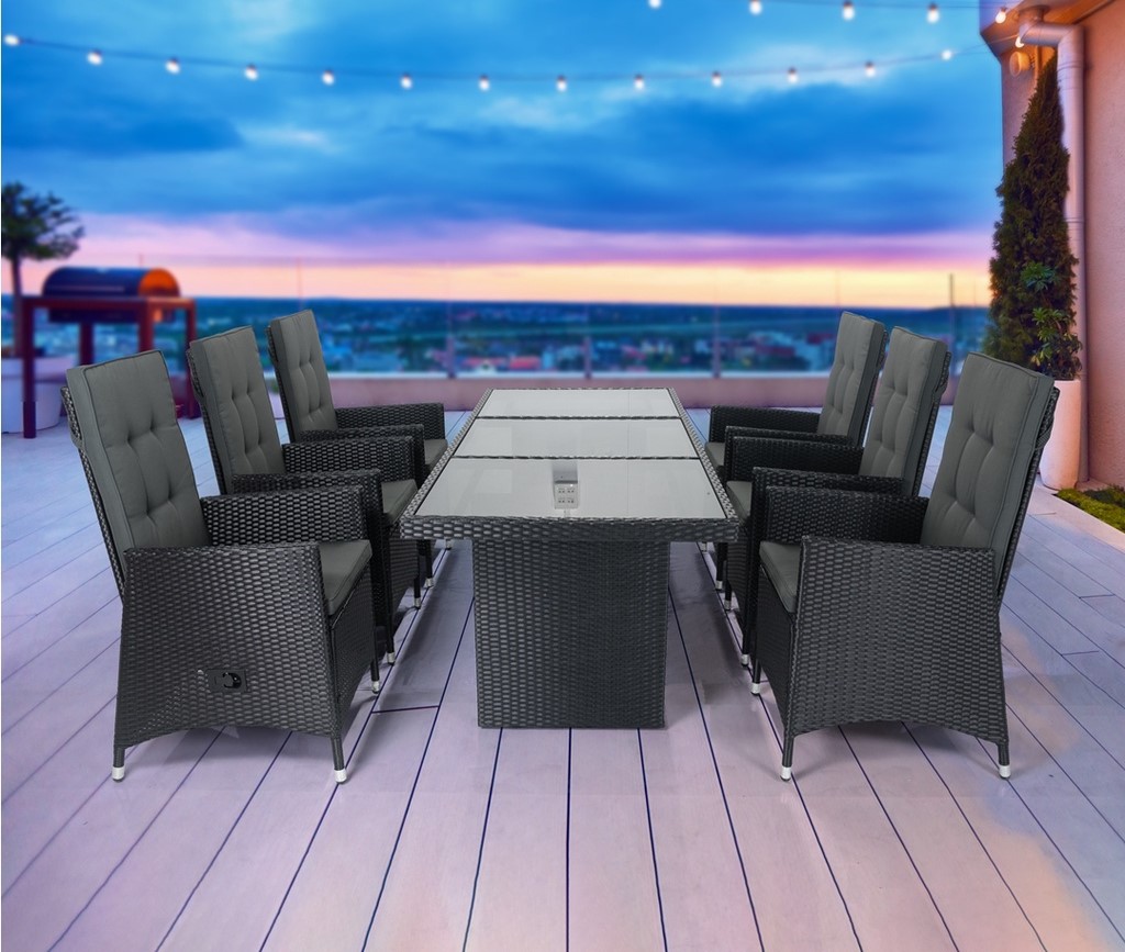 WEGO Bộ bàn ăn 6 người ngồi điều chỉnh/ Bộ sofa ngoài trời/ Bộ bàn ghế tựa lật - Outdoor furniture 7 seater with adjustable chair - dinning sofa set - wicker sofa