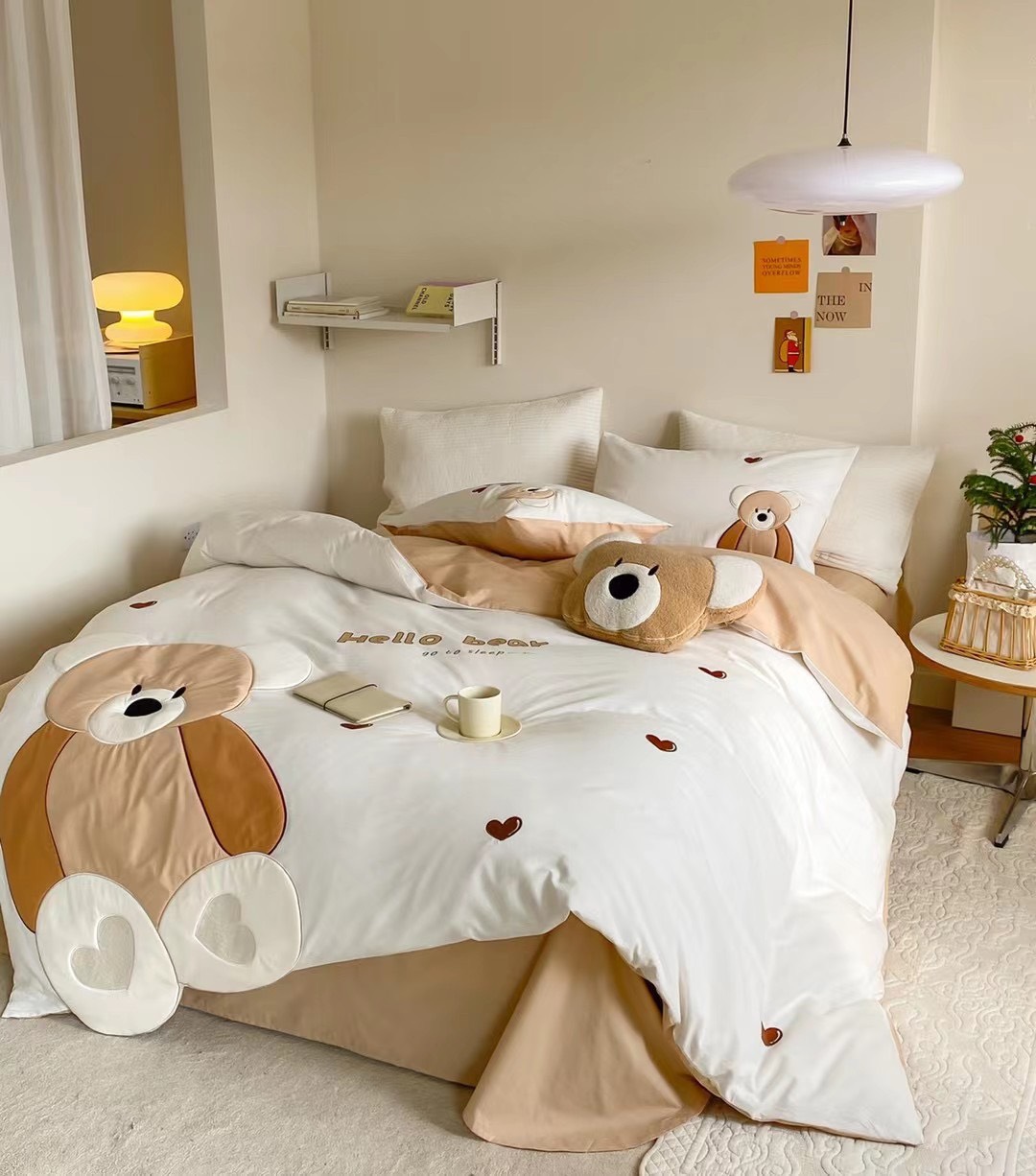Set chăn ga COTTON LINEN gấu 5 món free tiền máy chun các kích cỡ