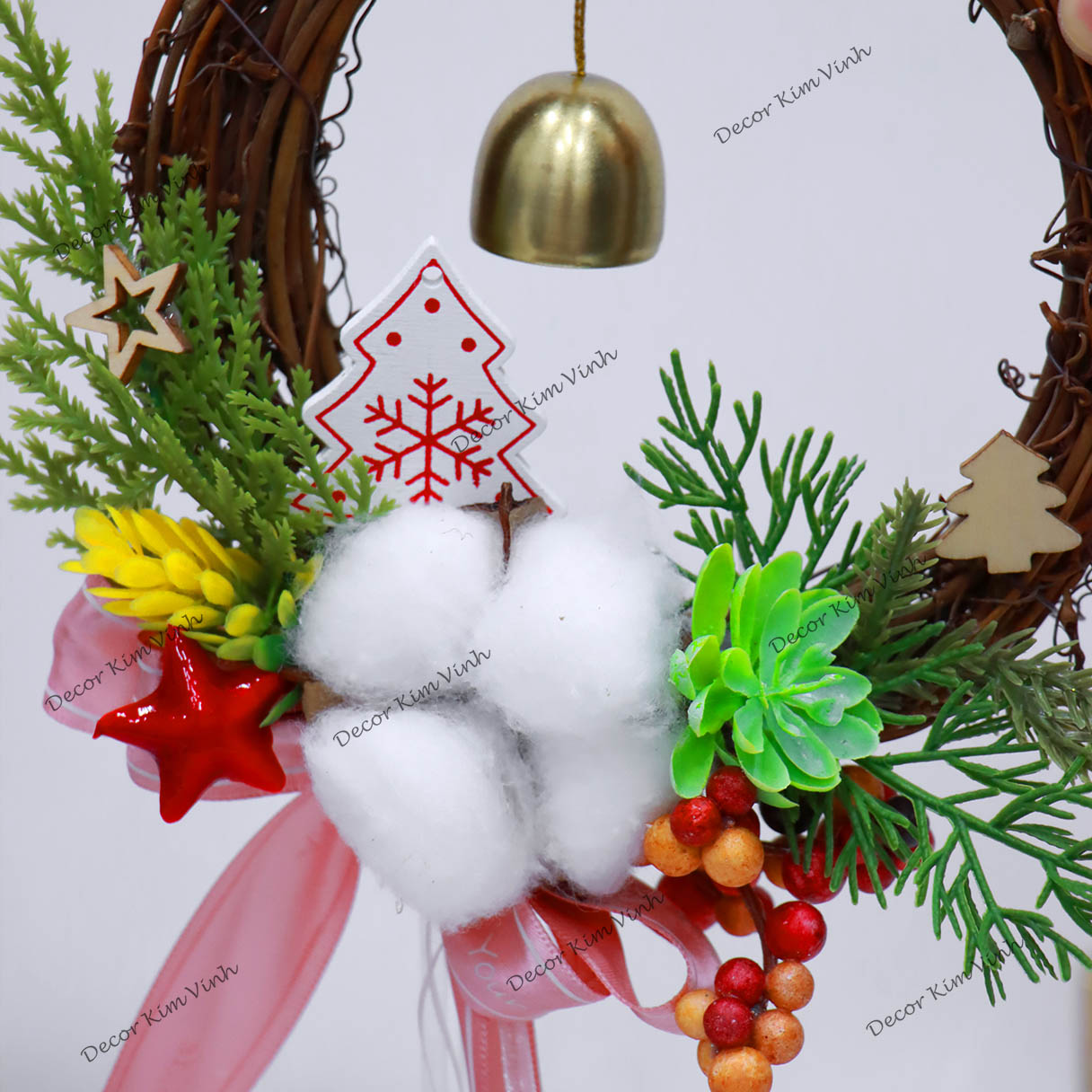 Vòng Hoa Noel VN10 20CM Vòng Nguyệt Quế Giáng Sinh Có Đèn