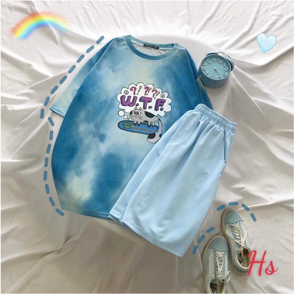 Bộ Áo Loang Cộc Tay In Hình Kèm Quần Đùi Set Unisex Ngắn