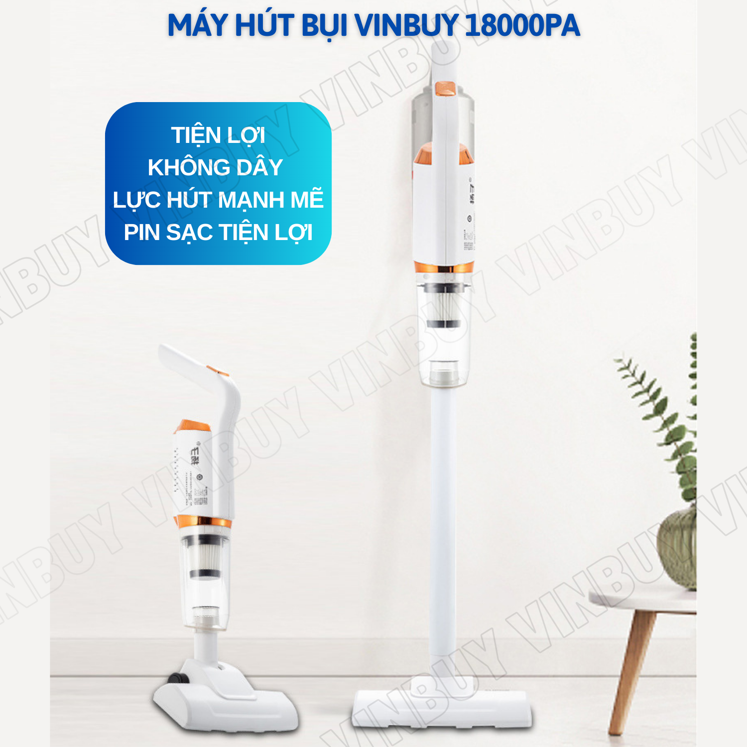 Máy hút bụi cầm tay không dây gia đình, oto, sử dụng pin sạc, vacuum cleaner đa năng, công suất siêu mạnh 18000PA - Hàng chính hãng - VinBuy