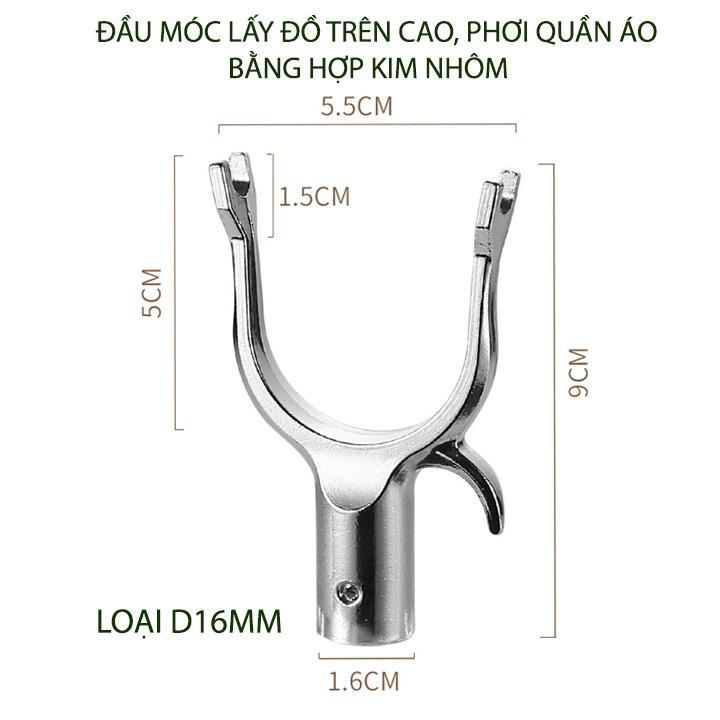 Combo 2 đầu móc lấy đồ trên cao, treo quần áo đa năng bằng hợp kim nhôm