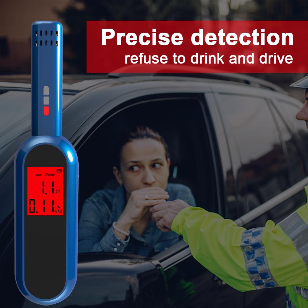 Rechargeable Breath Alcohol Tester LCD Digital Breathalyzer Blowing Alcohol Tester Portable Hand-held Drunk Driving Detection Gauge