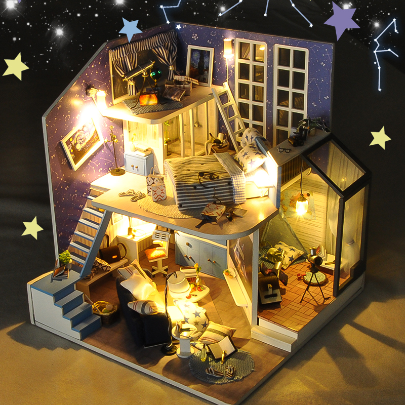 Mô hình nhà DIY Doll House Romantic Little Nightlight Kèm Mica Chống bụi