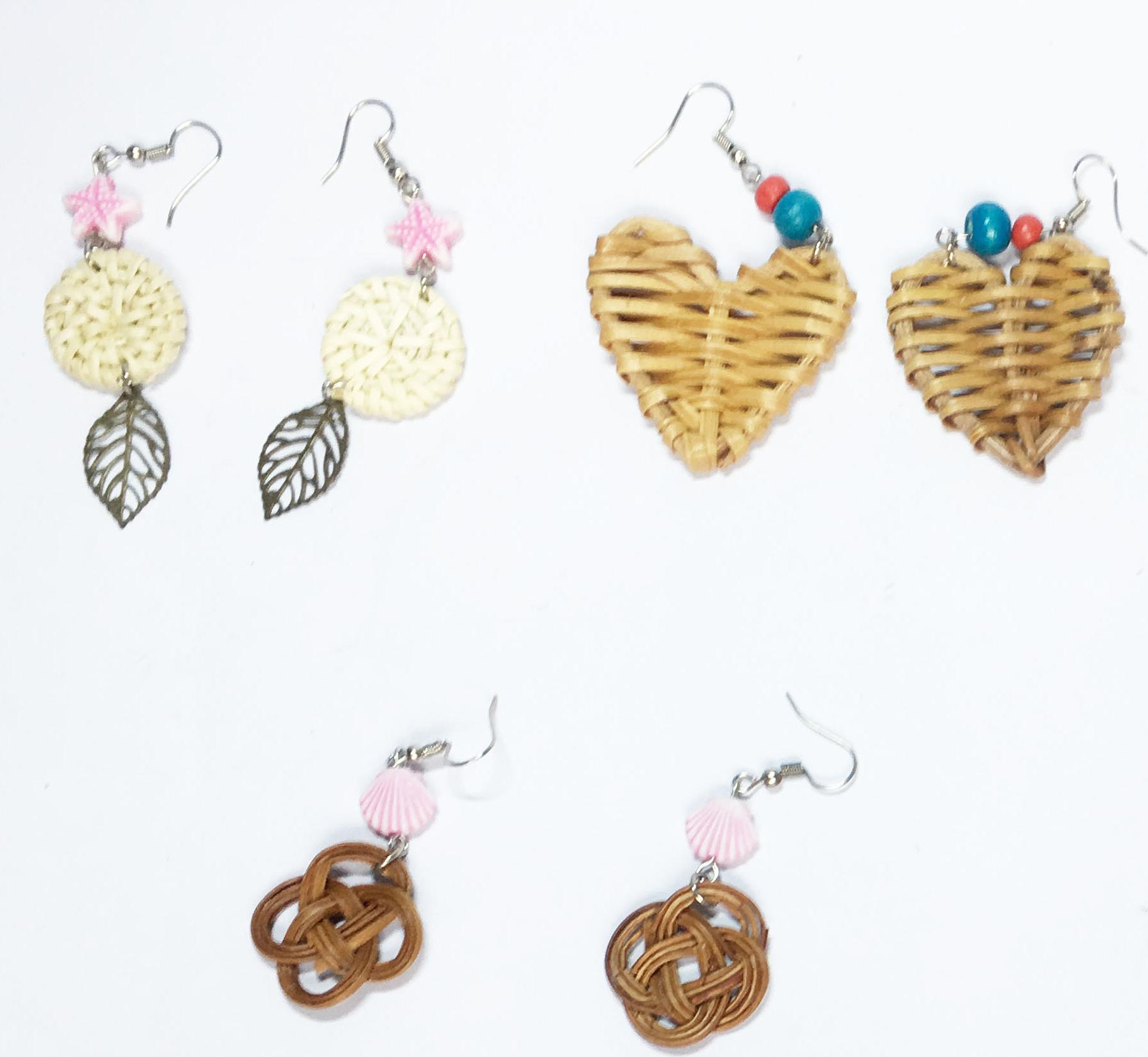 Combo 3 Bông tai mây tre đan handmade với 3 mẫu khác nhau